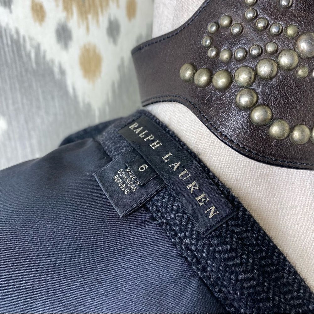 Ralph Lauren Charcoal Grey Camelhair Wool Blend Herringbone Tweed Pouf Skirt - Picture 2 of 16